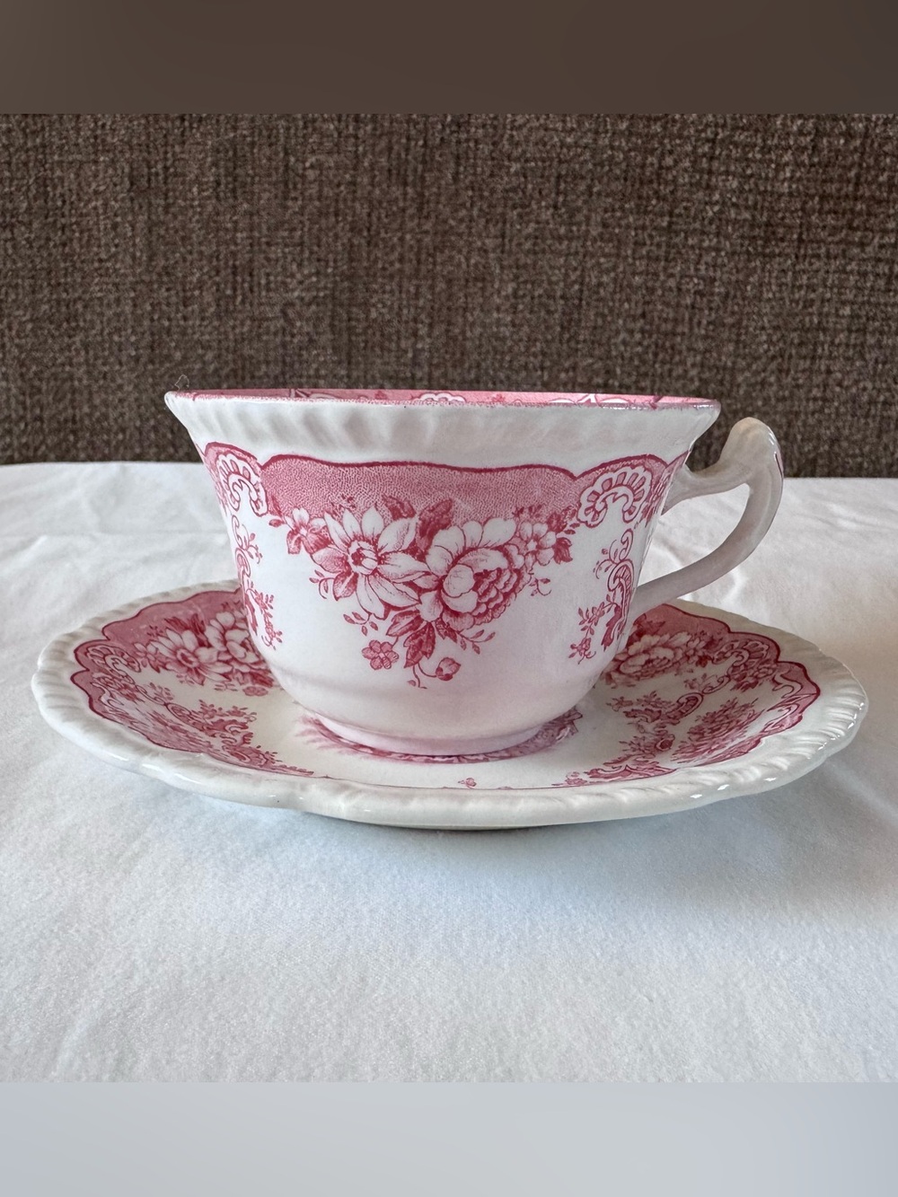 Red and White Floral Tea Cup and Saucer